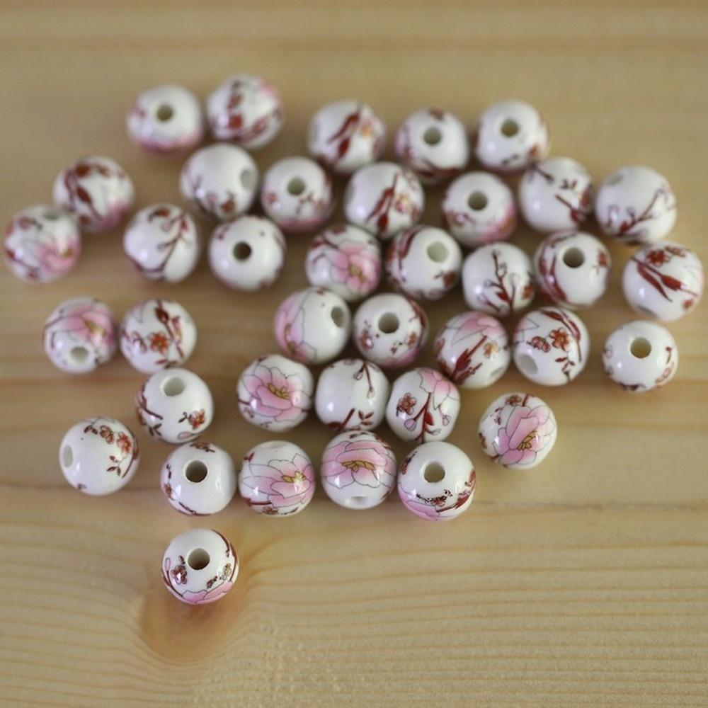 30pcs/set Flowers Printed Loose Beads Creative Chinese Style Beads  Woven Necklaces