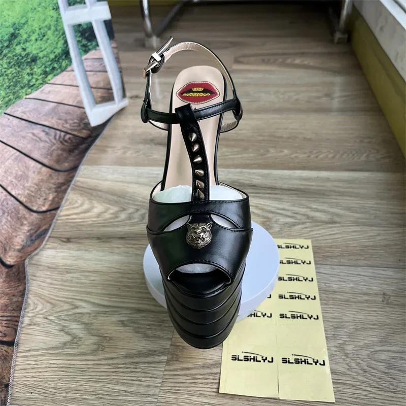 Fashion Brand Sexy Rivet 16cm High Heel Sandals Platform Party Wedding Ball T-stage Women Shoes High Quality Large 43summer Female Shoes