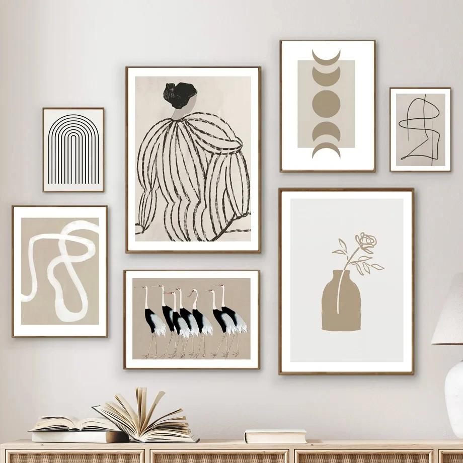 Abstrato Bege Minimal Boho Linhas Vaso Picasso Pôsteres Arte de Parede Pintura em Tela E Impressões Imagens de Parede Para Decoração de Sala de Estar