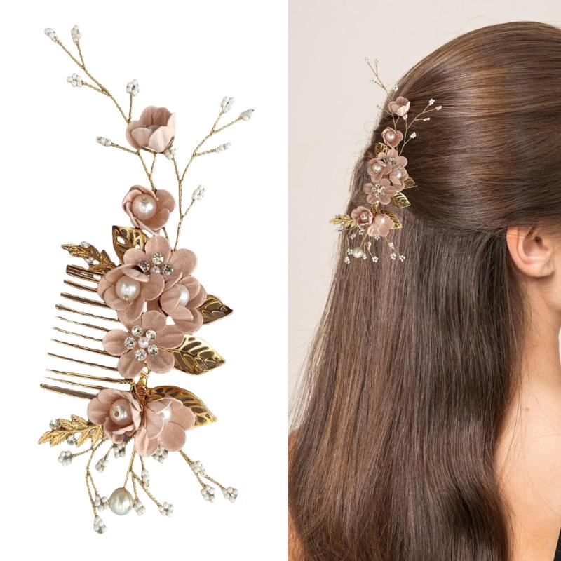 Handmade Floral Hairpiece with Crystal Wedding Hair Comb for Bride or Bridesmaid Ethnic Style Headwear Accessories