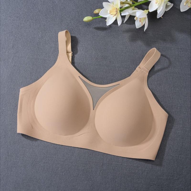 Women Large Bust Minimizer Seamless Breathable Mesh Hollow Out Push Up Gathering Bra