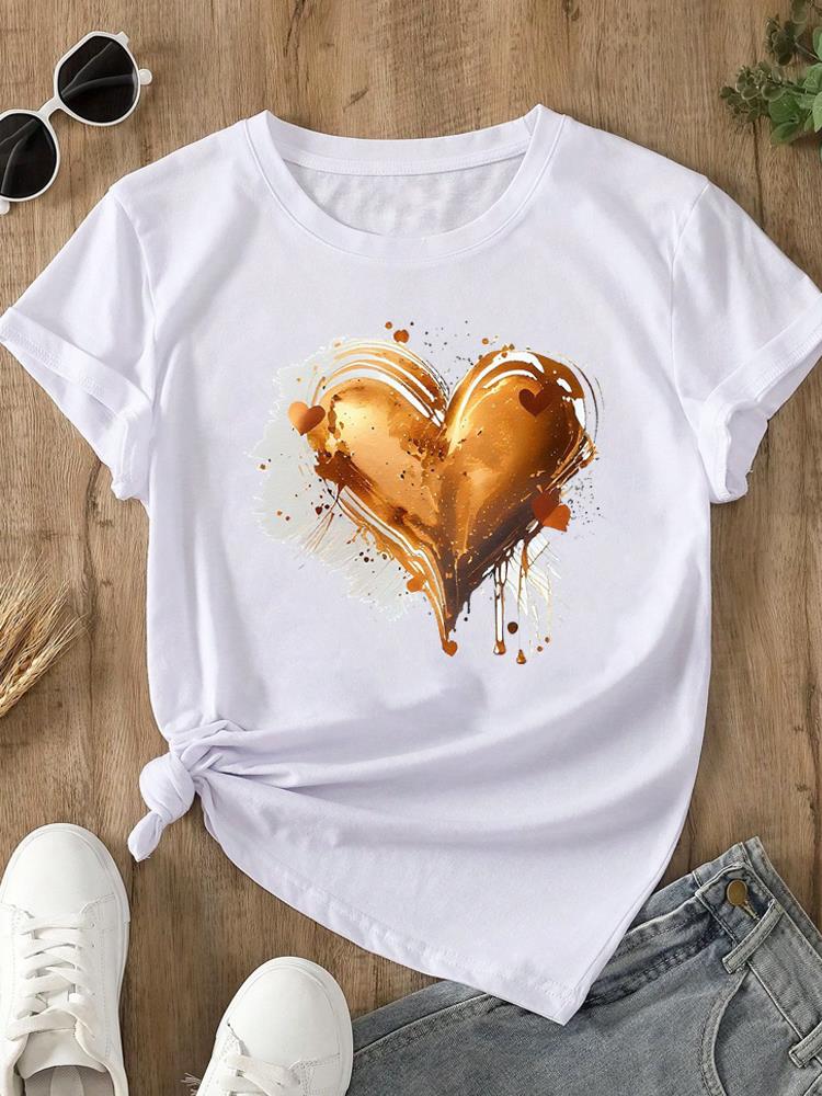 (Asian Size) O-neck Women's Top T Clothing Print Short Sleeve T-shirts Lovely Flower Trend Cute Fashion Female Casual Graphic Tee