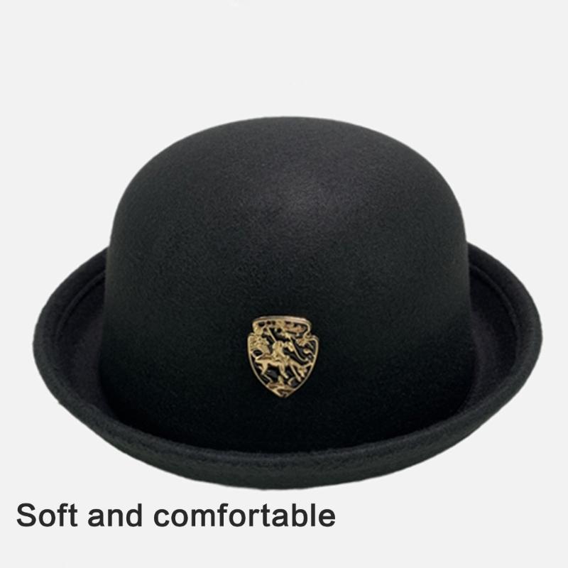Cappello di Lana Fatto a Mano Elegante Cappello a Bombetta Decorato con Spilla per Donna Festa Uniforme Scolastica Britannica Cappello di Lana alla Moda da Donna