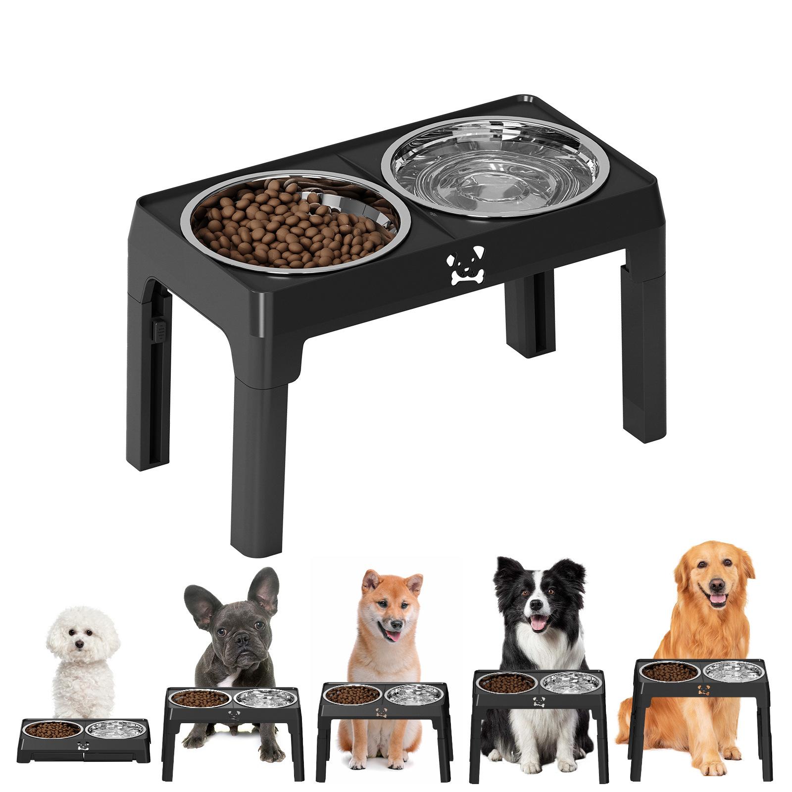 

Pet stainless steel bowl Adjustable height dog dish Double bowl for large-sized dog Foldable tableware Anti-slip and stable Soup чорний