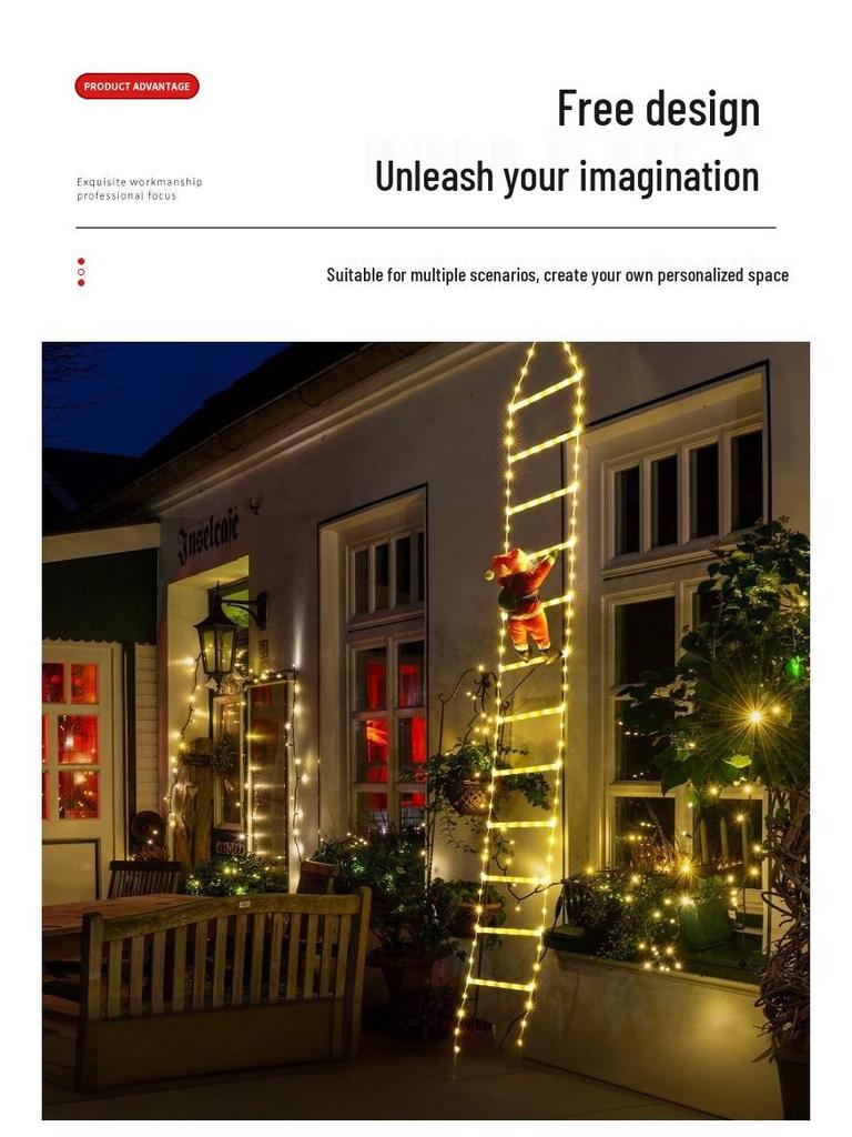 LED Santa Claus Climbing Ladder Hanging Lights - Waterproof Outdoor Christmas Decoration