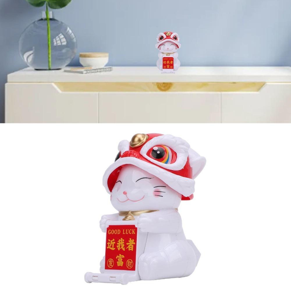 Plastic Solar Lucky Cat Ornament Red & Yellow Car Dashboard Cat Decor Car Interior Decor
