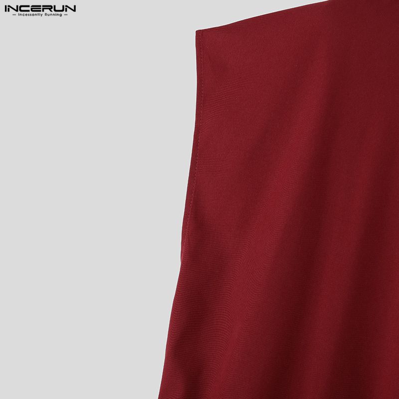 INCERUN Men V Neck Sleeveless Stitching Splits Irregular Casual Tank Tops No Belt