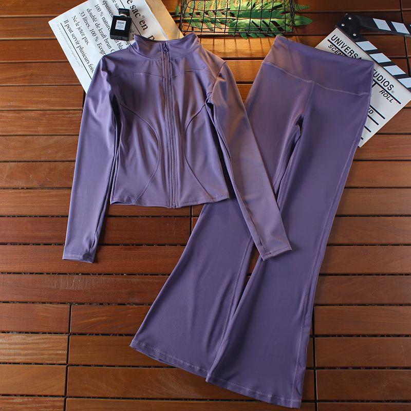 Women's Autumn/Winter Fitness Set: Elastic Quick-Dry High-Waisted Flared Pants & Slimming Yoga Jacket