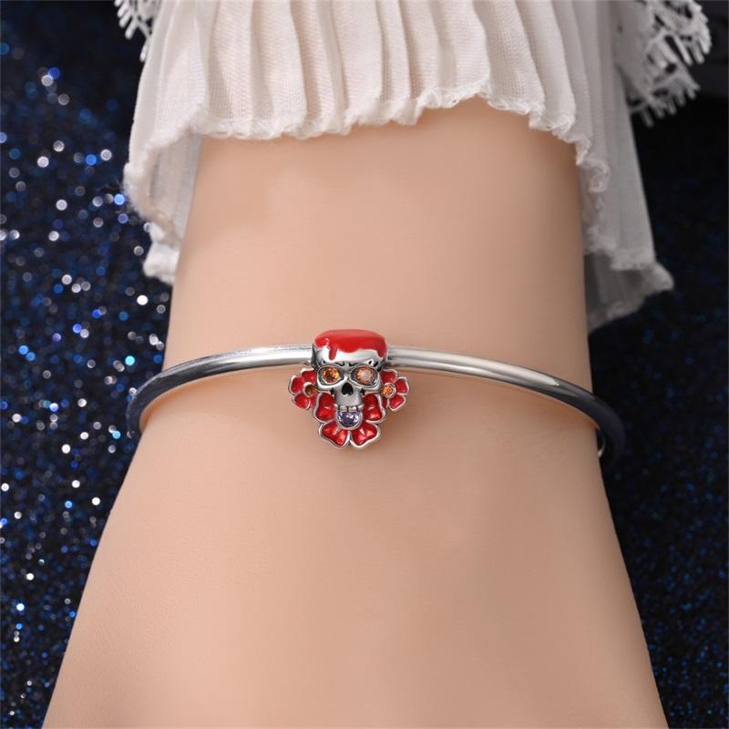Halloween Party Copper Gothic Scarlet Flower Skull Beads Fit Charms Diy Bracelet For Jewelry Making Women Gifts