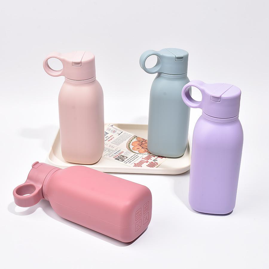 Custom Logo 450ML Portable Silicone Sippy Cup Cute Sports Inspired Drinking Water Bottle Straw School Feeding