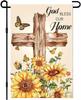 God Bless Our Home Garden Ag Rustic Wooden Cross with Sunowers 12x18 Inch Decorative Outdoor Yard Ags for Home Decor D