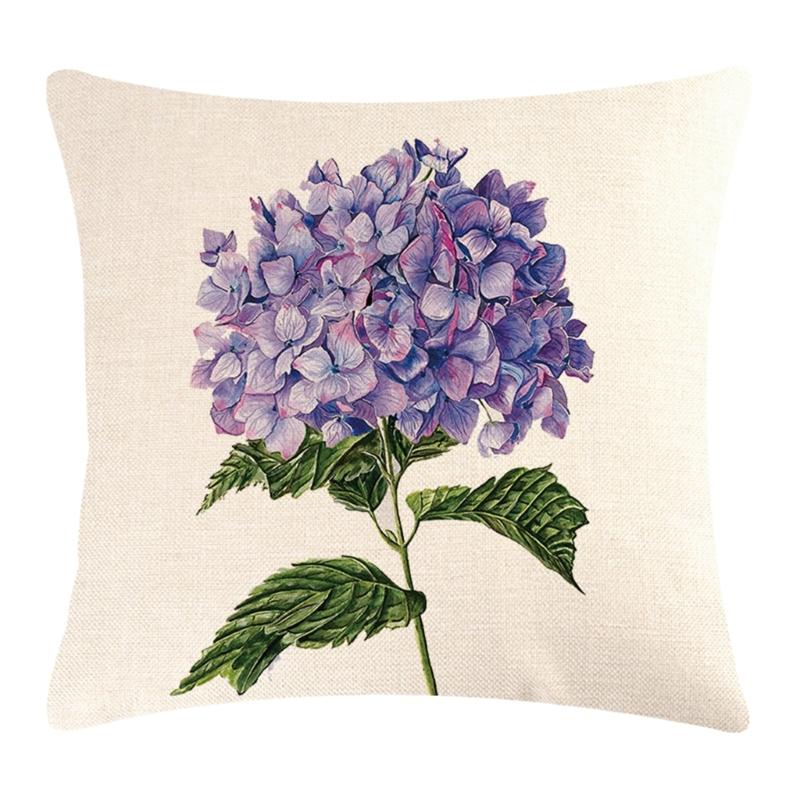 Stylishs Flower Cushions Cover Hydrangea Throw Pillow Cover Linen Material