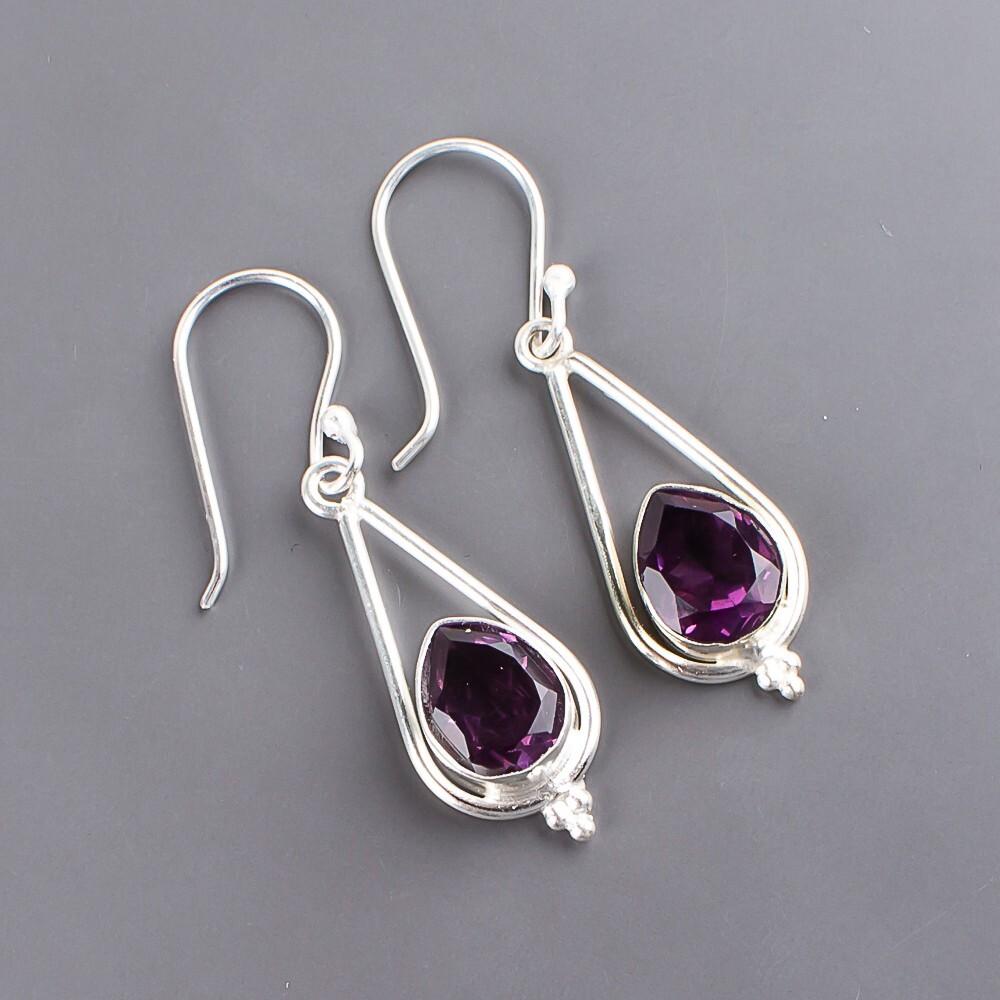 Amethyst Gemstone 925 Sterling Silver Jewelry Handmade Earrings For Women Gift EE-14-3