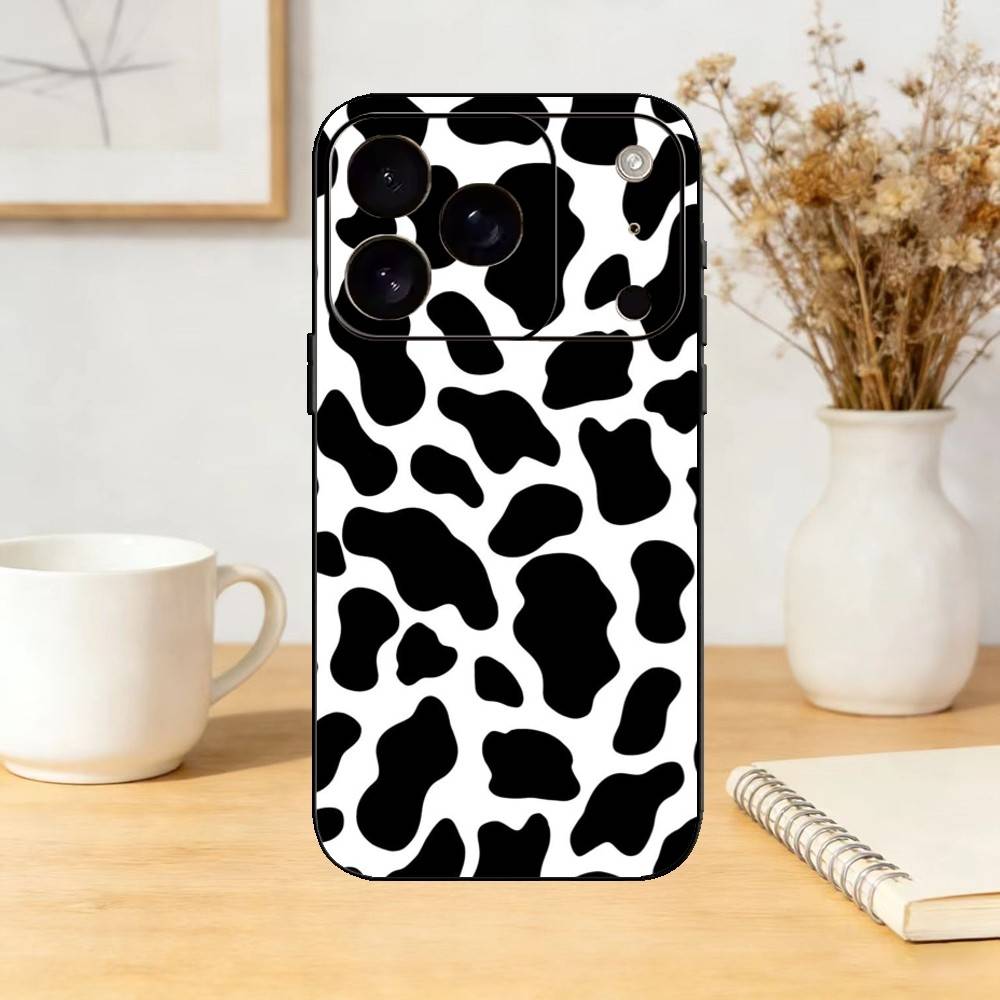 

Pink Cow Piebald Ins Girl Phone Case For iPhone 17,16,15,14,13,12,11 Plus,Pro,Max,Mini Silicone black Soft Cover iPhone12