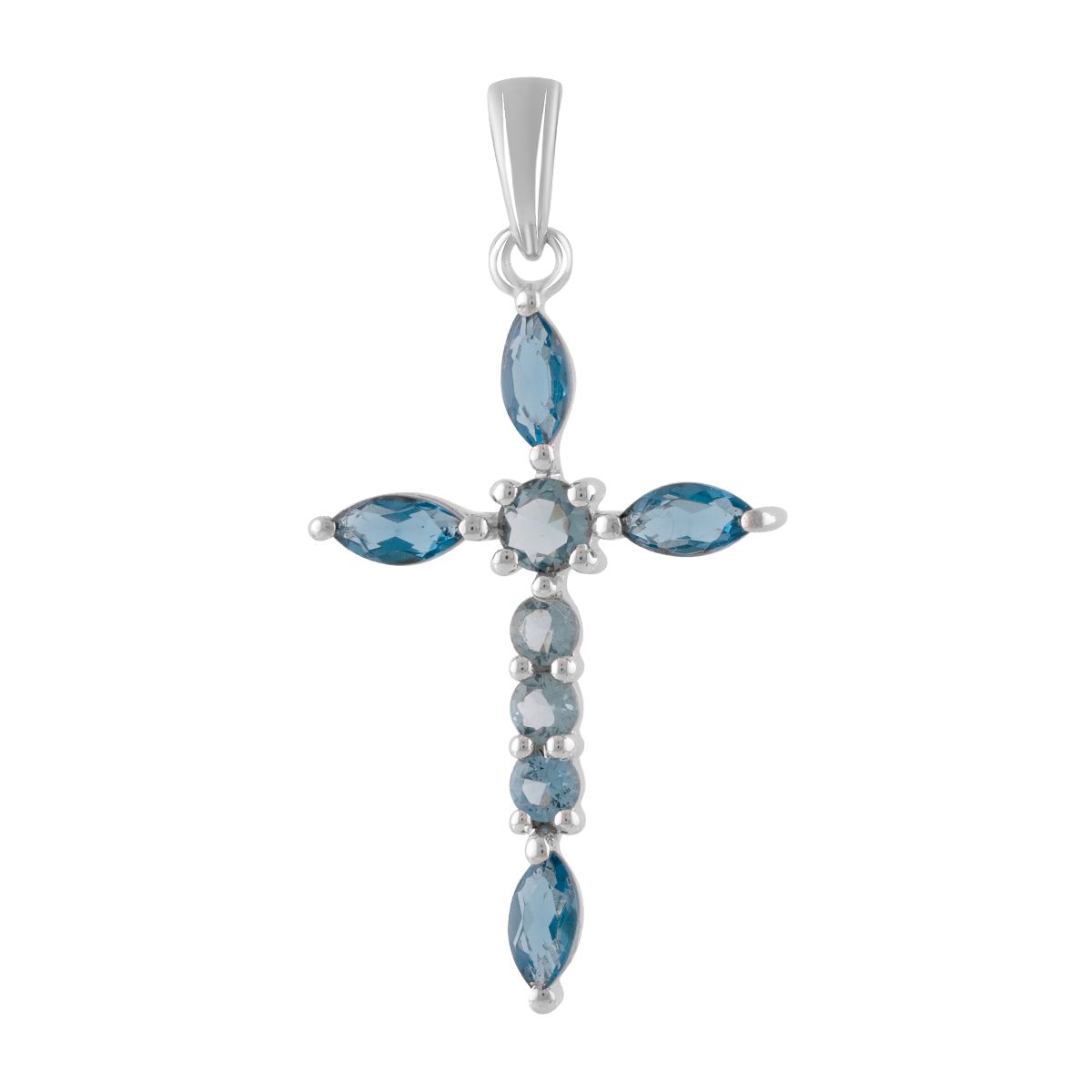 

Срібний хрестик з топазом Лондон Блю (2085072) синій