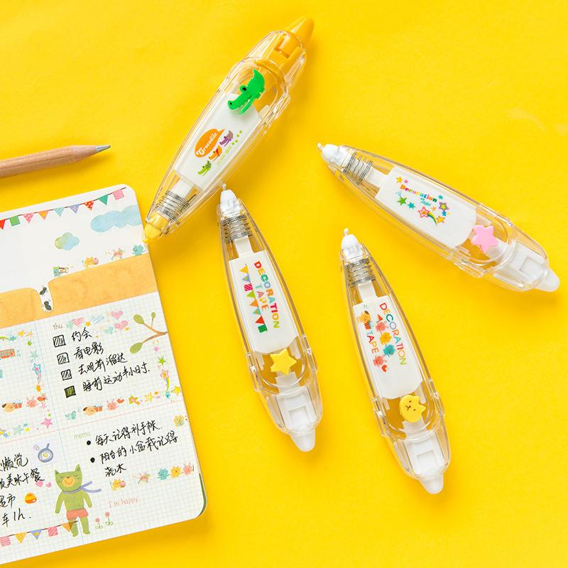 6x Ally-Pocket Tape Pen DIY Roztomilá zvířátka Tlačítkový typ Dekorativní korekční páska