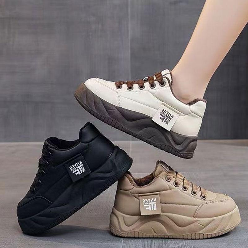 Platform Bread Shoes Women's Autumn and Winter Velvet Versatile Height-increasing Shoes Women's Casual Board Shoes Women's Dad Shoes