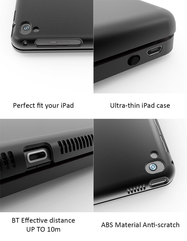 Funda con teclado inteligente F19B con tapa abatible y teclado inalámbrico Bluetooth para iPad Air 1, 2, 5, 6 Pro 9.7