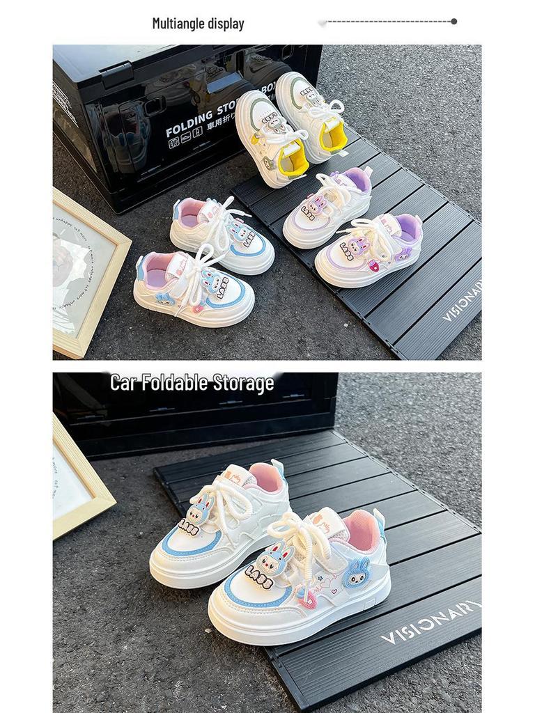 2025 Autumn Girls' Skate Shoes: Soft Sole, Non-Slip, Cartoon Design, Casual White.