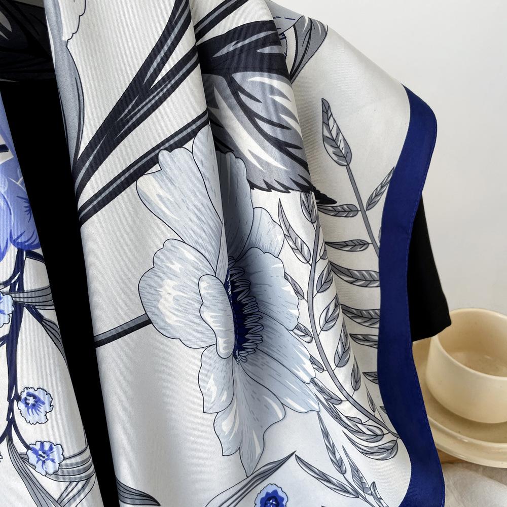 Hedvábný šátek Květinový design Vznešený a elegantní Prodyšný Čtvercový šátek Šál Vázání do vlasů Keprový Silný a tenký Šátek na ochranu před sluncem