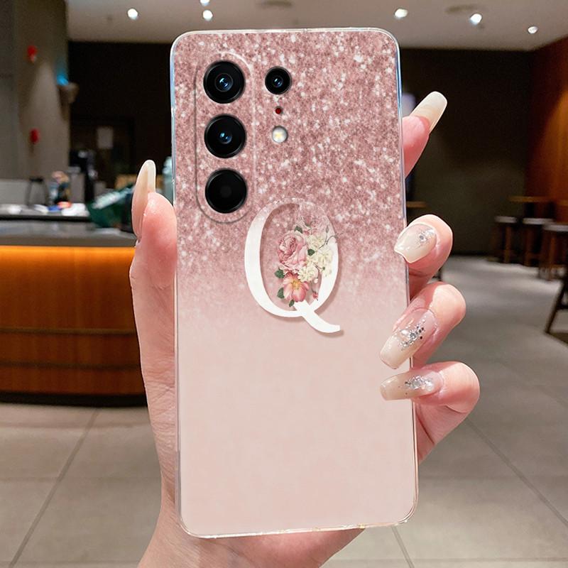 Anti-scratch Case For Tecno Camon 50 Pro 4G Jelly Clear TPU Soft Casing Fashion Lucky Initial Letter With Flower Couple Shell