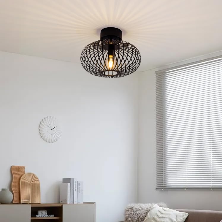 Single-Light LED Ceiling Light, E26, Stylish, Antique Retro Design, No Installation Required, Entryway Lighting, Black, Nordic Modern, Dining Room