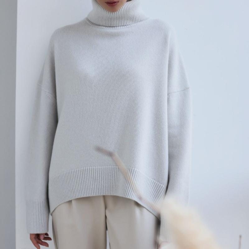 Nuovo Pullover Casual a Manica Lunga in Maglia Liscia Autunno Donna Inverno Spesso Morbido Collo Alto Pullover Maglioni Donna Moda Maglieria Morbida Jumper 24913