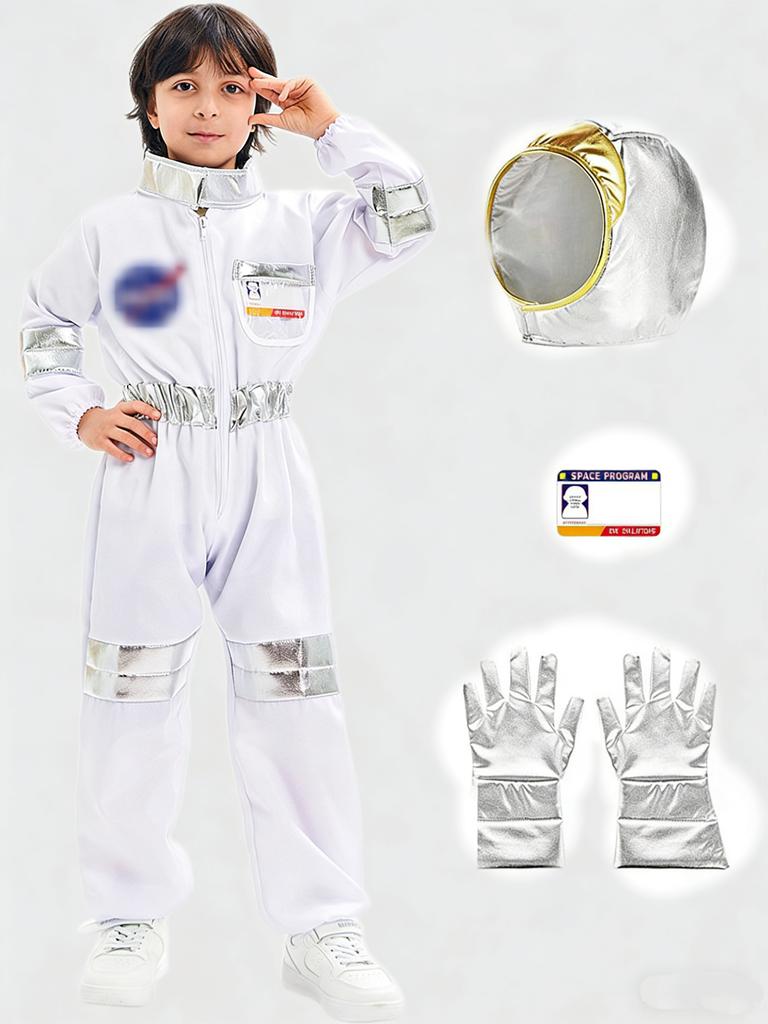 Halloween Astronaut Cosplay Costume Kids Boy Girl Jumpsuit Cartoon Space Party Spaceman Outfit White Spacesuit Bodysuit Clothing