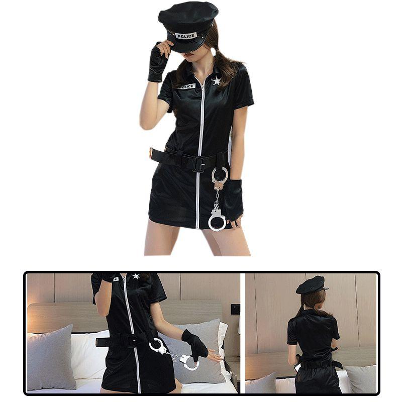 Women Halloween Sexy Cospaly Police Uniforms Large Size Zipper Clothe Stretchy