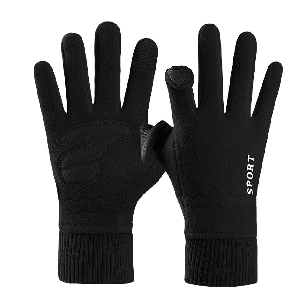 Warm Gloves for Men In Winter Plus Velvet Thickened Warm Touch Screen Non Slip Outdoor Riding Double Sided Fleece Gloves