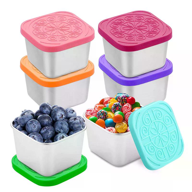 1/2Pcs Stainless Steel Salad Box Snack Seasoning Container With Silicone Lids Leakproof Stackable Dressing Food Storage Box
