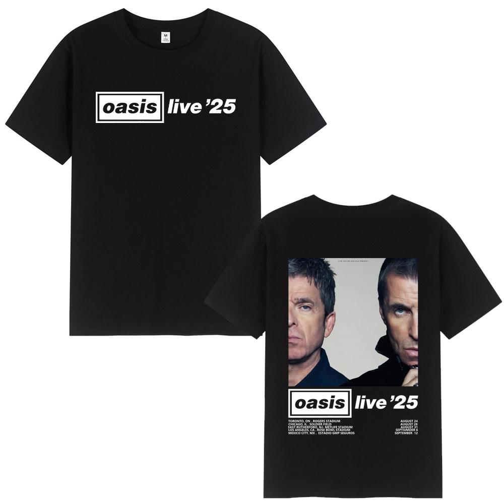 O-Oasis Live 25 Tour T-Shirts British Rock Band T-shirt Mens Clothing Cotton Casual Short Sleeve Tee Shirt Oversized Streetwear