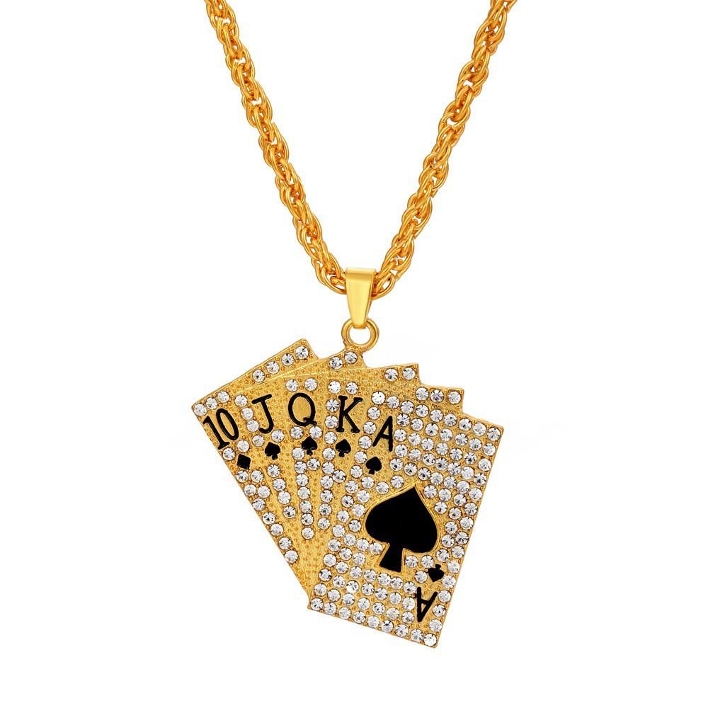 Personalized creative diamond-encrusted playing card necklace cool fun funny anti-truth personality Internet celebrity necklace item jewelry