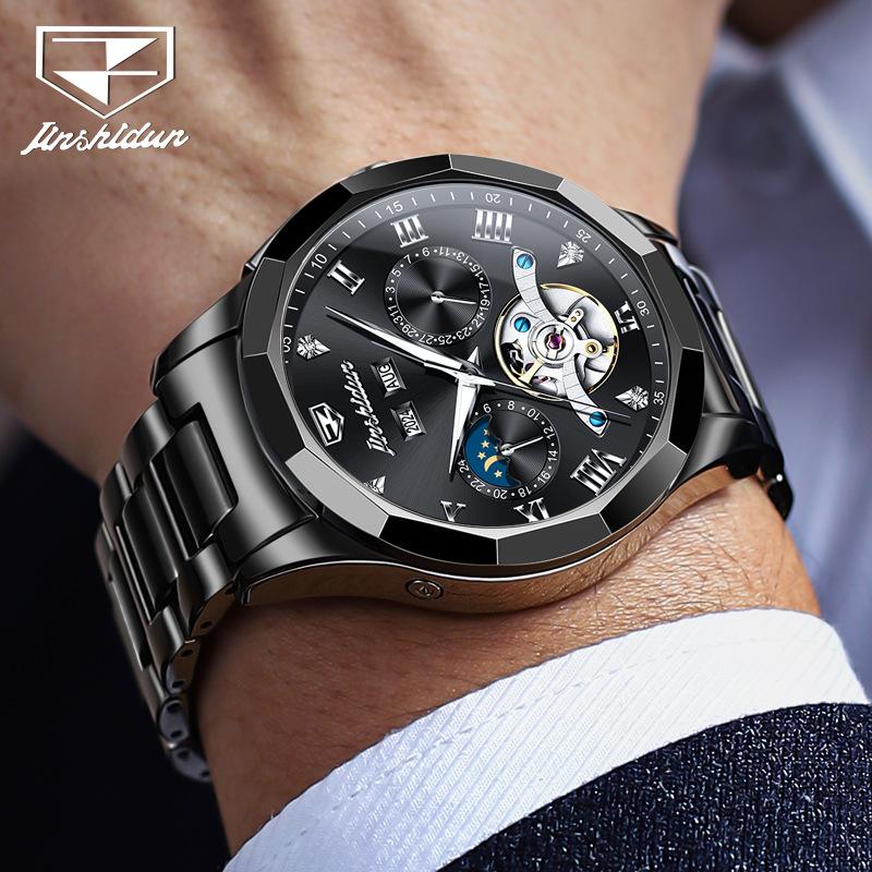 JINSHIDUN Multi-functional Men's Watch Men's Trend Double Calendar Ceramic Waterproof Automatic Mechanical Watch