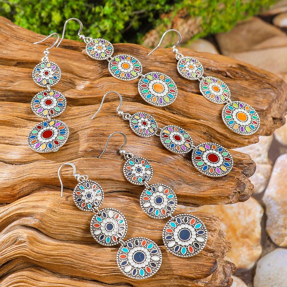 3 pary Vintage Kolczyki Wiszące dla Kobiet Geometryczne Okrągłe Wyraziste Kolczyki Boho Dekoracje na Imprezę Codzienne Noszenie Praca Randka Prezent Wszechstronne