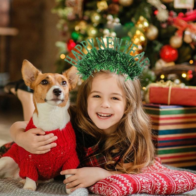 Happy New Year Headband for New Year Party Sequins Garland Headwear for Adult Teens Shimmering Festival Props Hairhoop