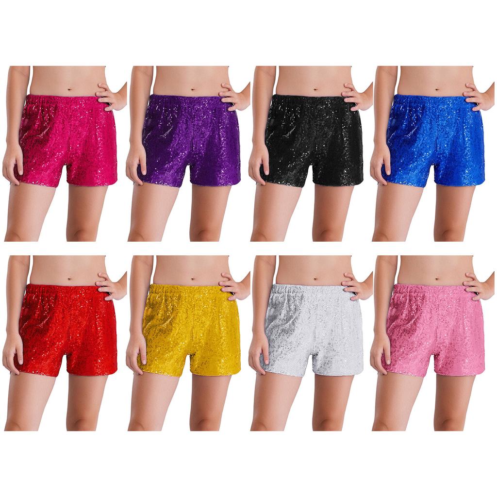 Girls Shiny Sequins Shorts Elastic Waistband Design Dance Cheerleading Competition Performance Bottom