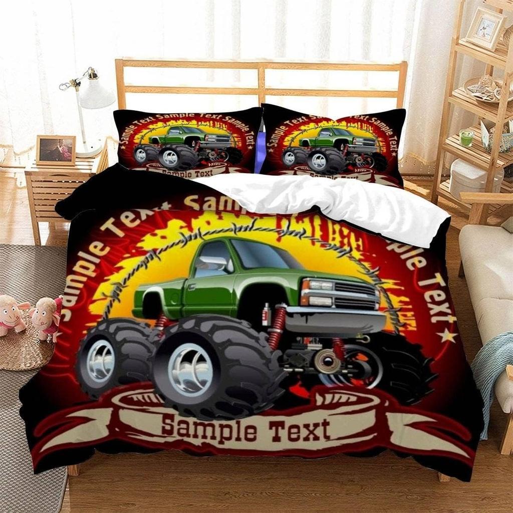 Racing themed bedding 3D printed cartoon monster truck pattern, soft down anti allergy down duvet cover, adult bedding set, teen