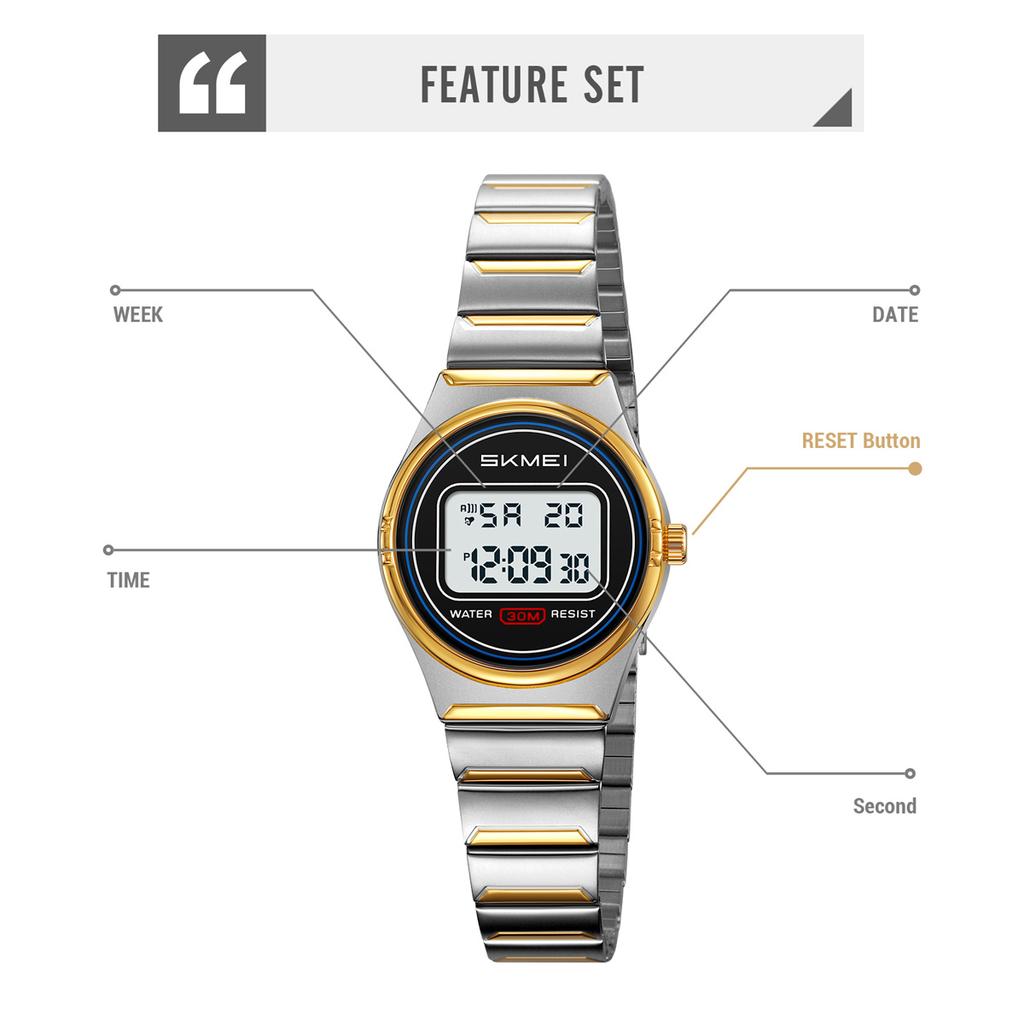 SKMEI Luxury Watches Waterproof Sports Ladies Small Dial Digital Stainless Steel Wristwatches Women Electronics Watch