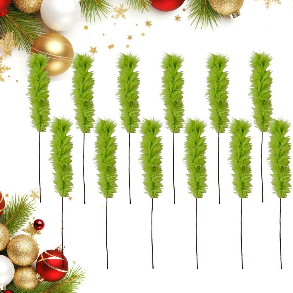 10pcs Artificial Fluffy Green Curling Rod Decoration Simulation Green Plants  Home Indoor Outside