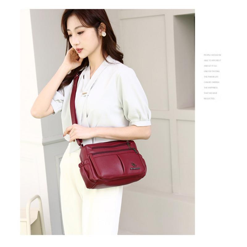 Mehrschichtige Umhängetasche mit großem Fassungsvermögen aus weichem Leder