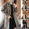 Women Jacket with Dual Pockets Lapel Solid Color Single Button Woolen Coat Plus Size Loose Thermal Long Sleeved Dating Spring