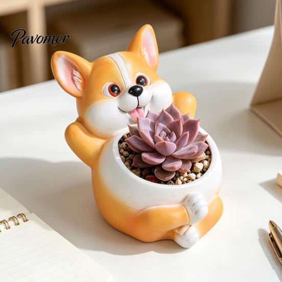 Katzen Gras Anzuchtschale für Fensterbank Fische Essens-Anzuchtschale, Niedlicher Blumentopf mit Drainage, Lustiges Entzückendes Gartendekoration Corgi Sukkulenten, Innen
