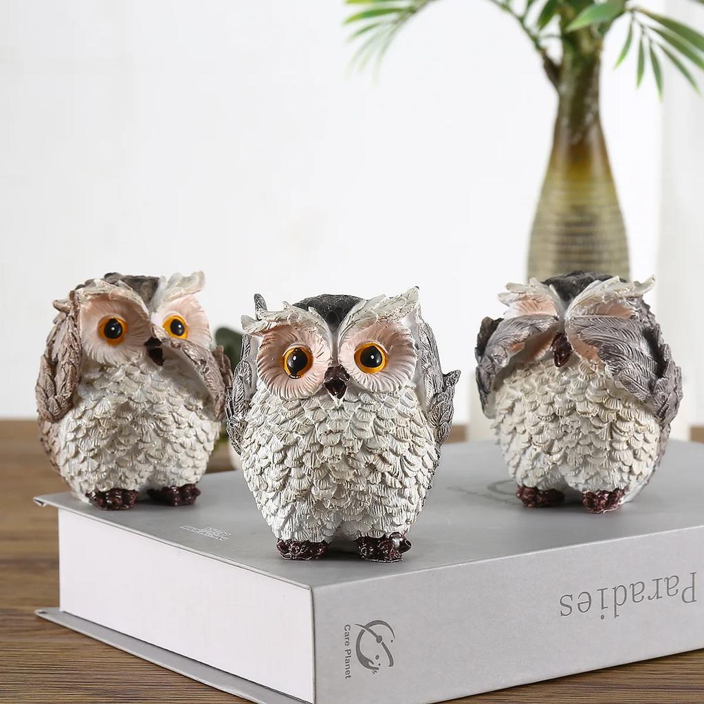 Wise Owls Statue - Don'T See/Hear/Speak Tabletop Decor Vintage Zen Figurines For Office Gift Home Decoration Study Ornaments