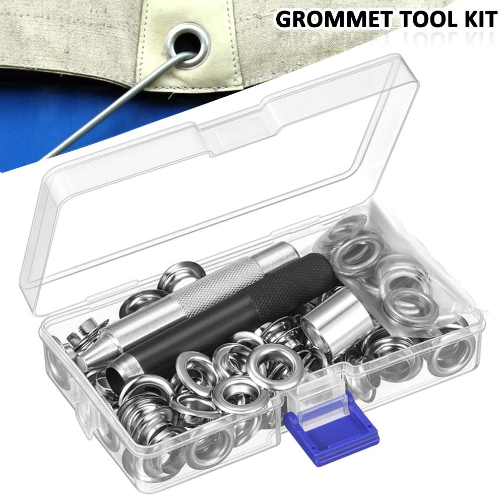 100pcs Grommet Tool Kit With Hole Punch Eyelets For Tarps Fabric Leather Tents Awning Accessories серебряный