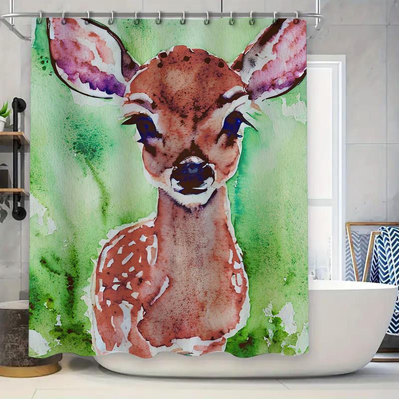 

Vibrant Watercolor Deer Shower Curtain Perfect Bathroom Decoration For Kids Room Or Master Bath W60H190(CM)-1 Pcs