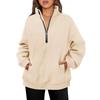 Womens Oversized Sweatshirts Zipper Long Sleeve  Fleece Pullover  Sweatshirt With Pocket