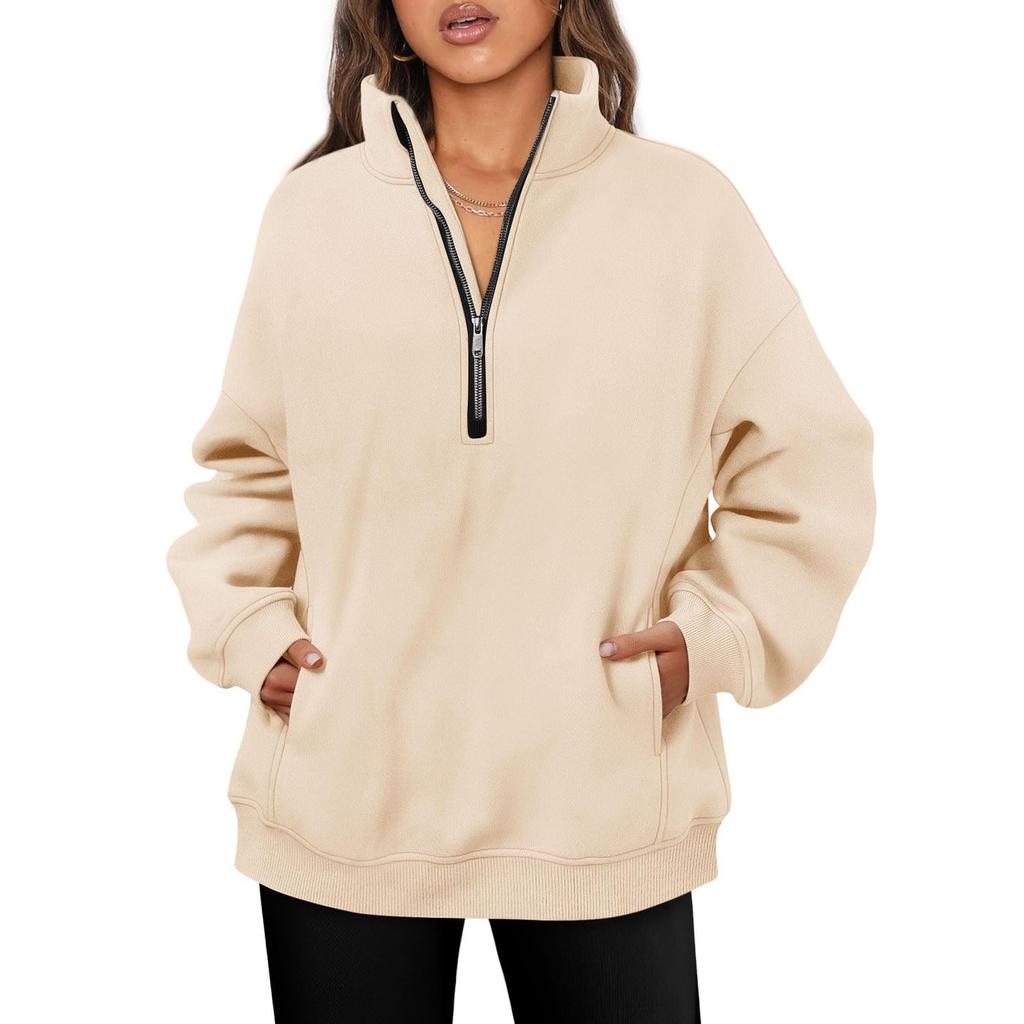 Womens Oversized Sweatshirts Zipper Long Sleeve  Fleece Pullover  Sweatshirt With Pocket