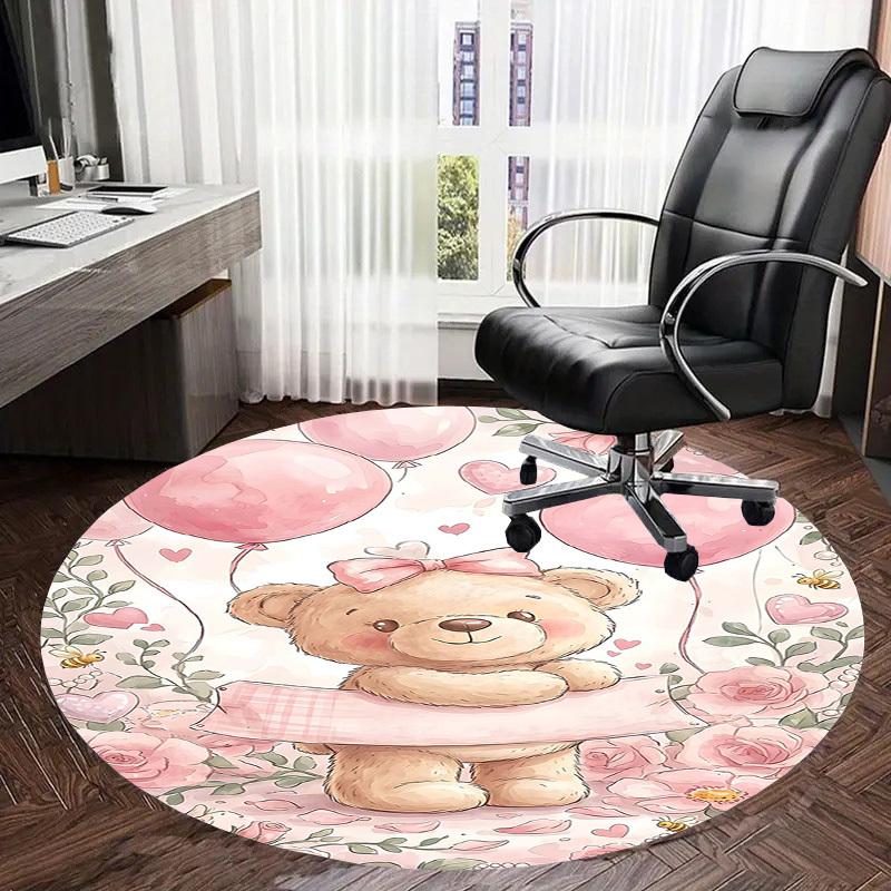 1PC Teddy Bear Pink Non-Slip Floor Round Carpet, Office, Family, Bedroom, Large Area Rug Indoor Rugs,  Durable Polyester-L0418