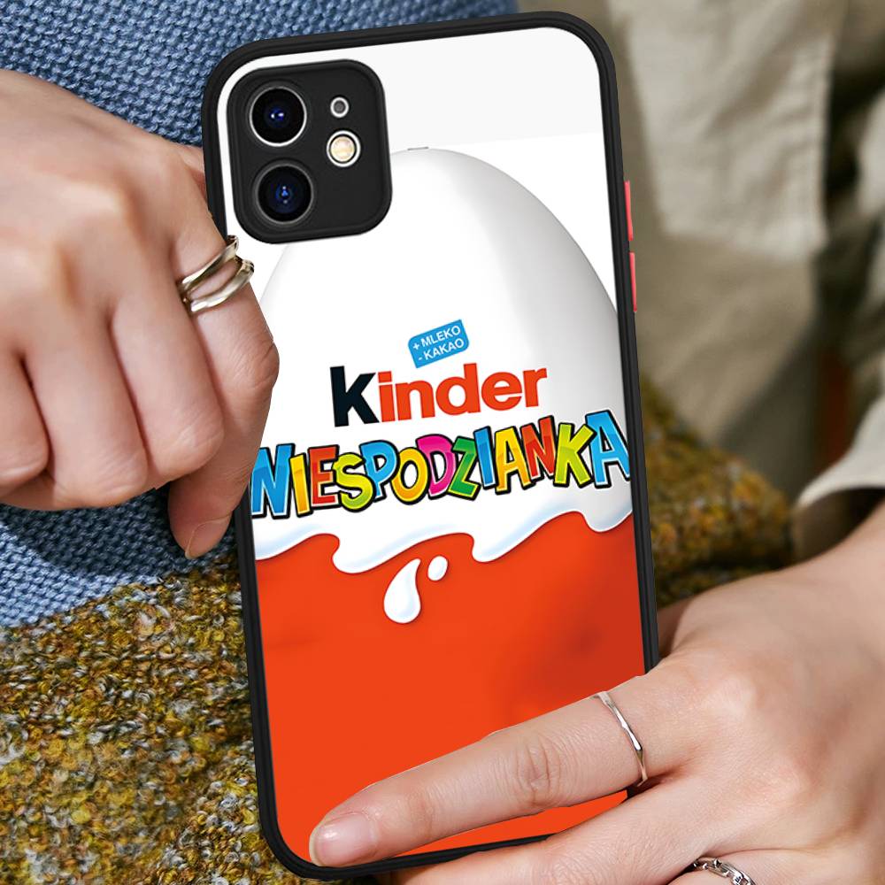 Cute Kinder Surprise Eggs Logo For IPhone 16 15 14 13 12 11 Pro Max X XS MAX Plus Translucent Black Phone Cover
